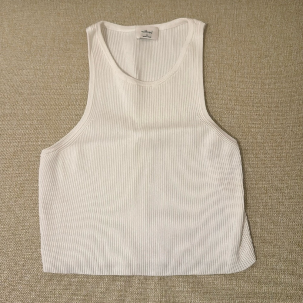Aritzia Wilfred Free White Ribbed Sleeveless Crop Tank Top